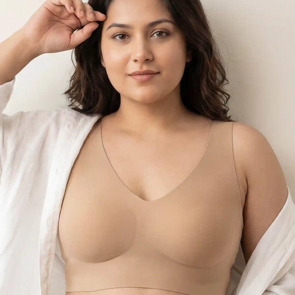 Cotton Non-Padded Plus-Size Bonded Bra with Hidden Concealer (SB-915-Fawn)