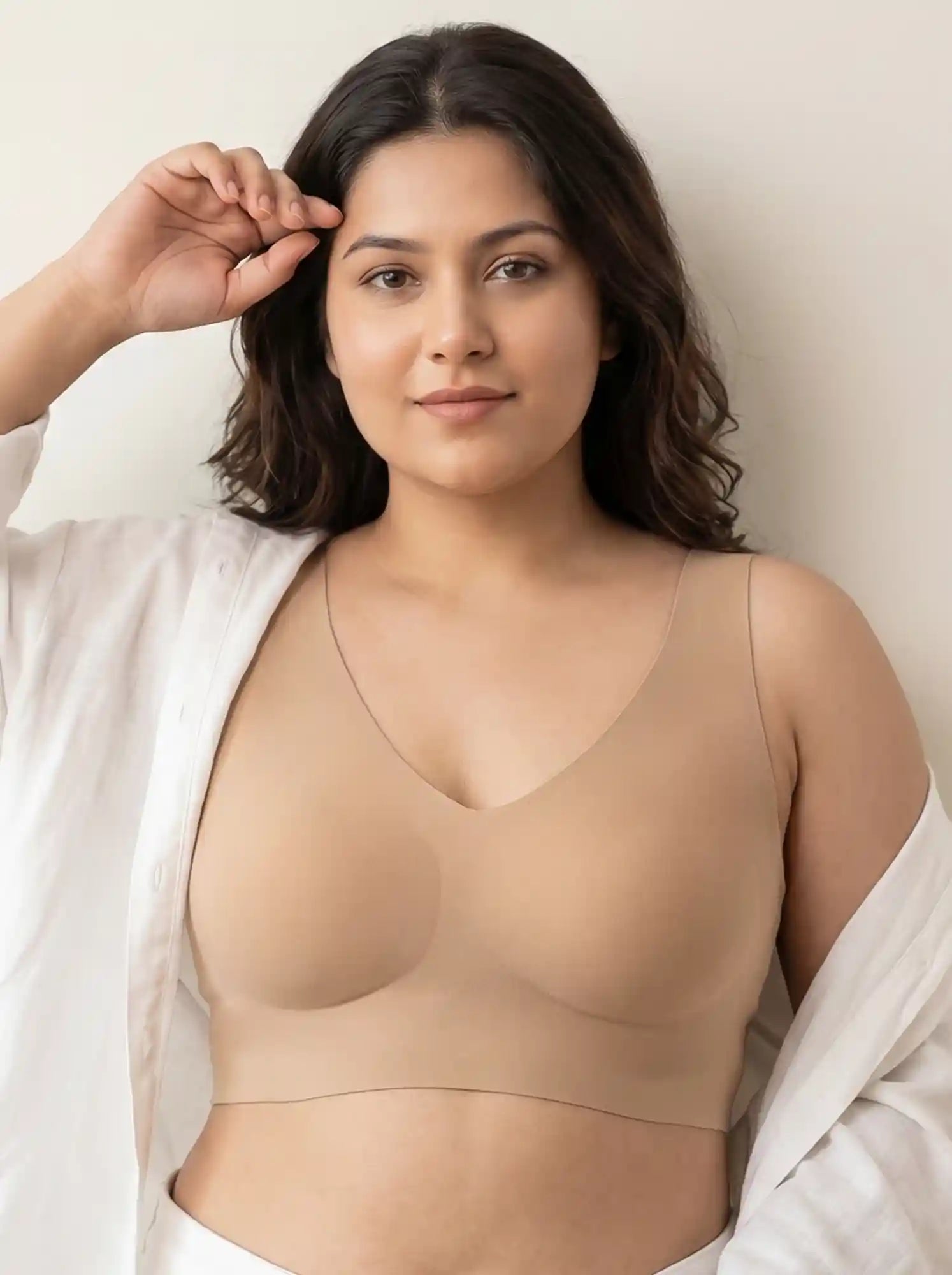 Cotton Non-Padded Plus-Size Bonded Bra with Hidden Concealer (SB-915-Fawn)