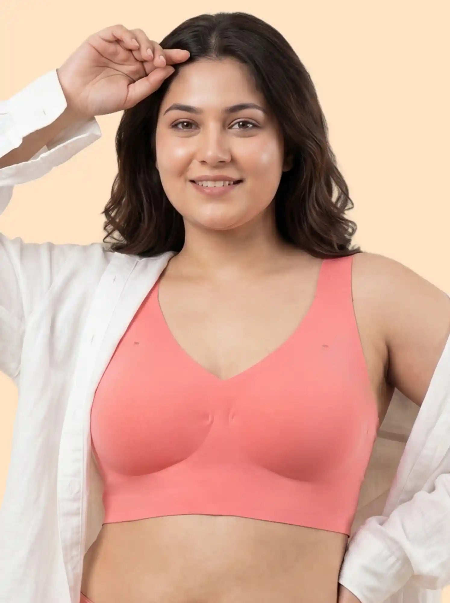 Cotton Padded Full Coverage Plus-Size Bonded Bra (SB-918-Coral)