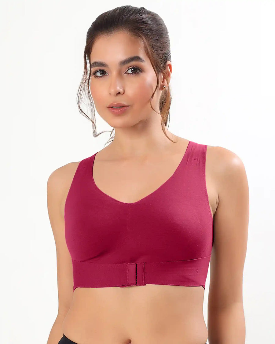 Bonded Gym Bra with Crisscross Back | Non-Padded | Breathable Cotton (TW-SB-995)(Wine) (GB)