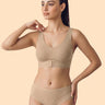 Cotton Non-Padded Bonded Gym Bra | Crisscross Back | Mid Rise Flexifit Hipster Panty Lingerie Set (TW-SB-95+63)(Skin)