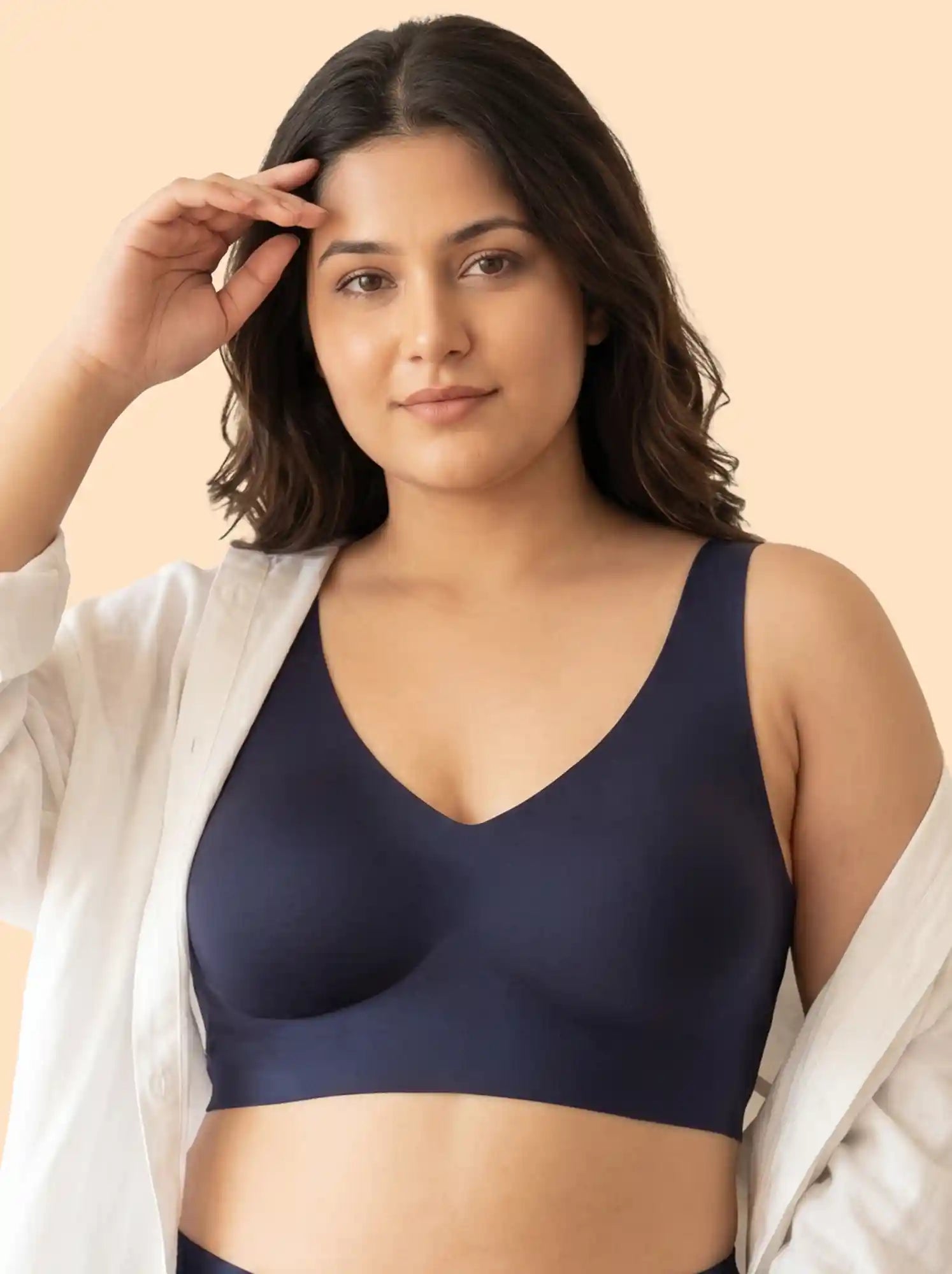 Cotton Padded Full Coverage Plus-Size Bonded Bra (SB-918-Navy)