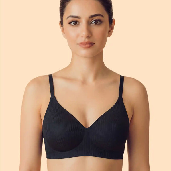 Ribbed Polyamide Padded Bonded Bra (SB-998)(Black)