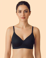 Ribbed Polyamide Padded Bonded Bra (SB-998)(Black)