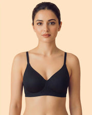 Ribbed Polyamide Padded Bonded Bra (SB-998)(Black)