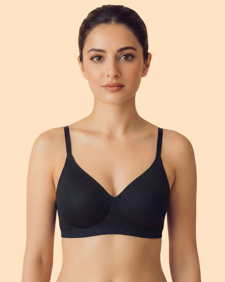 Ribbed Polyamide Padded Bonded Bra (SB-998)(Black)