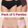 Polyamide Full Coverage High Waist Seamless Hipster Panty with Ultra Soft Inner Elastic Waistband  (TW-3001) (2 Black+Coffee+Skin+Rose)