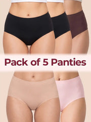 Polyamide Full Coverage High Waist Seamless Hipster Panty with Ultra Soft Inner Elastic Waistband  (TW-3001) (2 Black+Coffee+Skin+Rose)