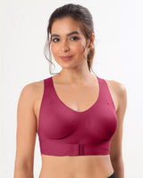 Bonded Gym Bra with Crisscross Back | Padded | Breathable Cotton (TW-SB-997)(Wine) (GB)