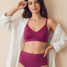Cotton Full Coverage Non-Padded Bonded Bra & Mid Rise Flexifit Hipster Panty Lingerie Set (TW-SB-935&63)(Wine)