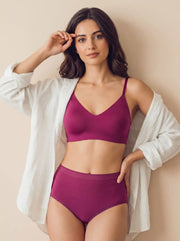 Cotton Full Coverage Non-Padded Bonded Bra & Mid Rise Flexifit Hipster Panty Lingerie Set (TW-SB-935&63)(Wine)