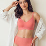 Cotton Full Coverage Non-Padded Bonded Bra & Mid Rise Flexifit Hipster Panty Lingerie Set (TW-SB-935&63)(Coral)