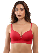 Cotton Non-wired Maximiser Push-Up Bonded Bra (Level-2 Padding) with 3/4th Coverage (SB-97015) (Red) (GB)