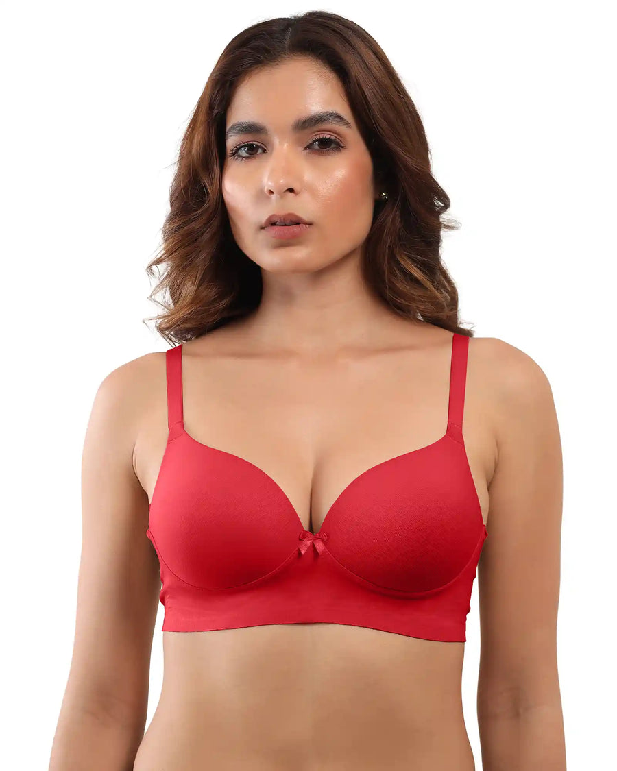 Cotton Non-wired Maximiser Push-Up Bonded Bra (Level-2 Padding) with 3/4th Coverage (SB-97015) (Red) (GB)