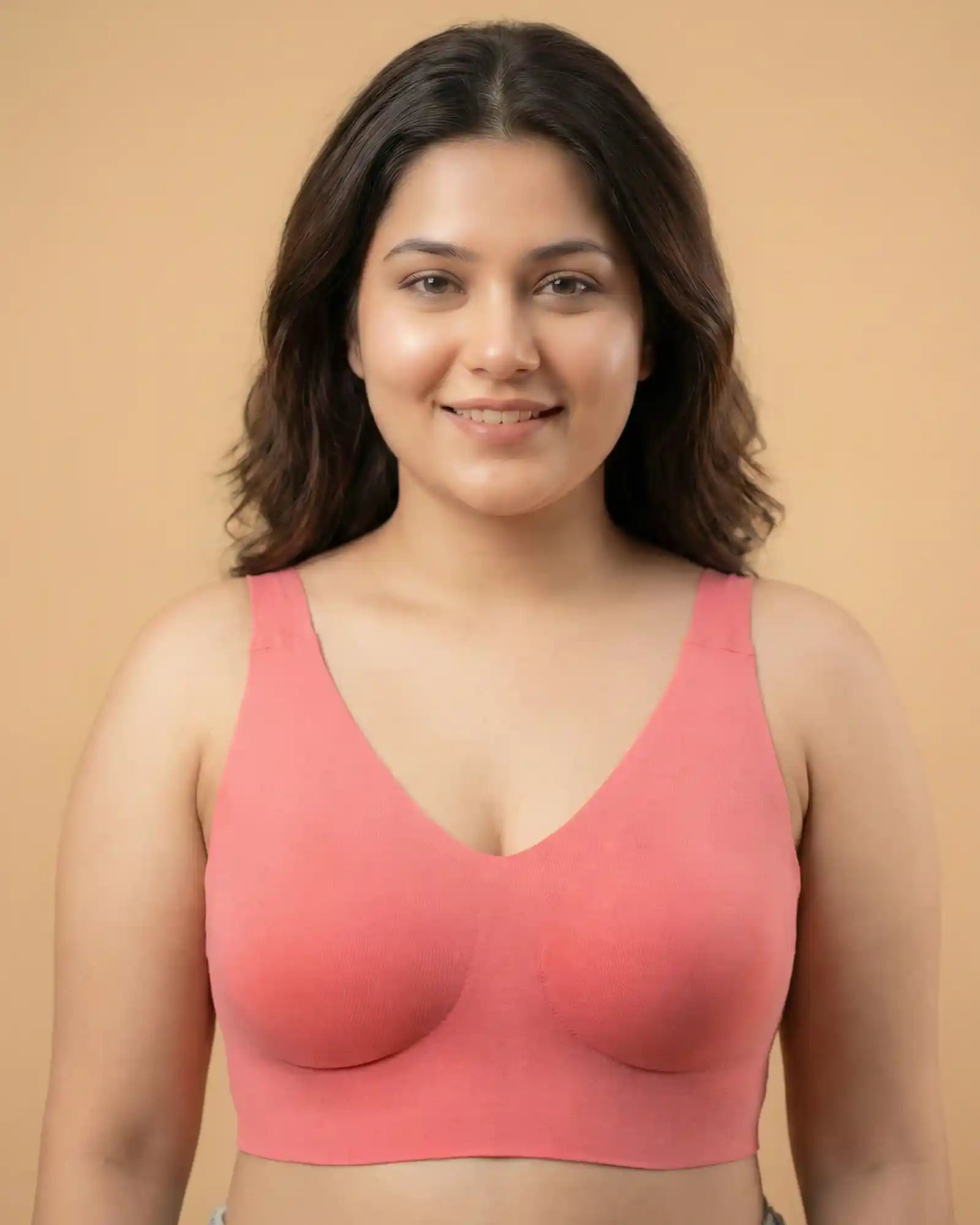 Cotton Non-Padded Full Coverage Bonded Bra (SB-935-Coral)