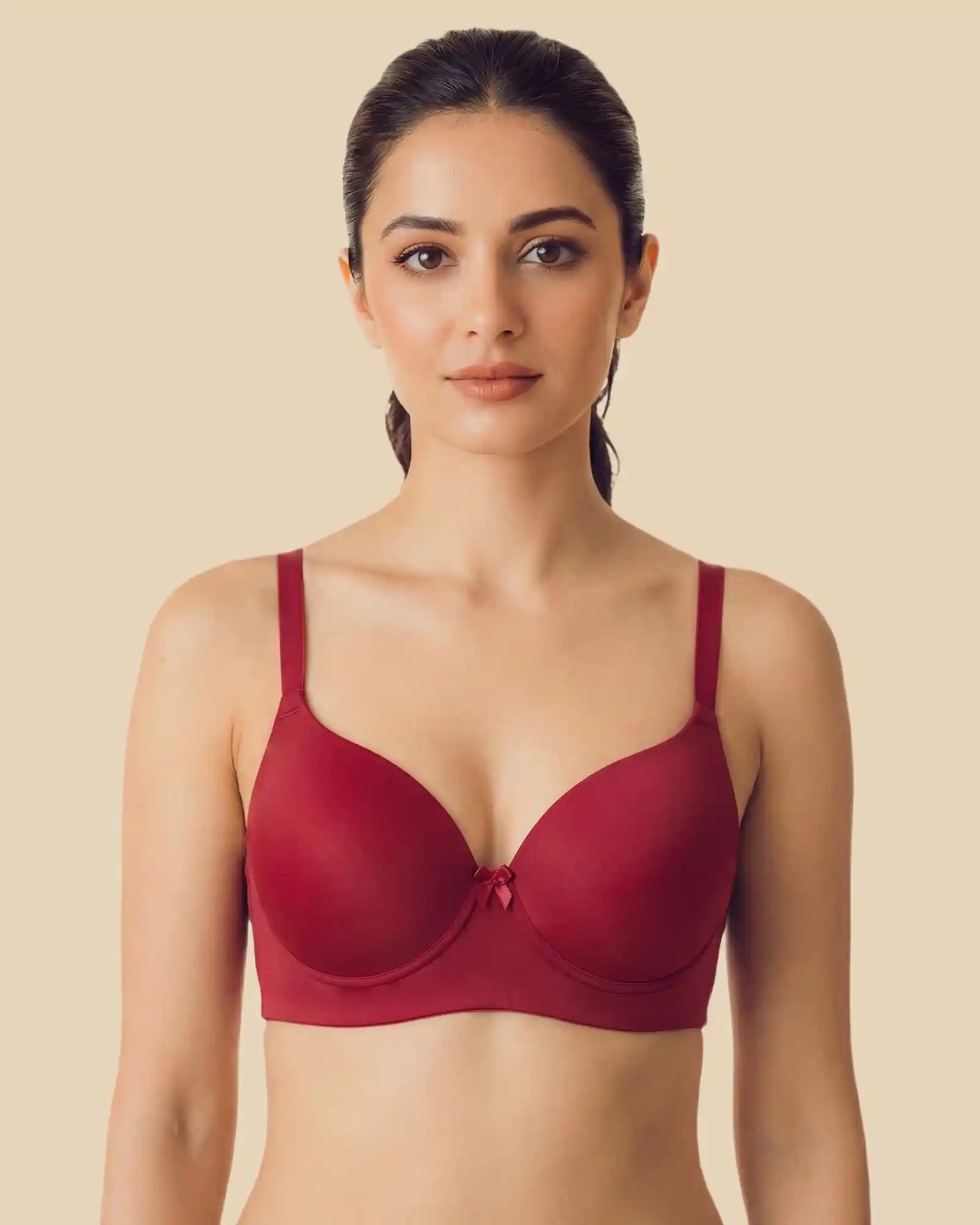 Polyamide Non-Wired Maximiser Push Up Bonded Bra (Level-2 Padding) with 3/4th Coverage  (SB-95107) (Wine)