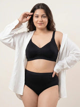 Cotton Non-Padded M-Frame Minimiser Bonded Bra & Mid Rise Flexifit Hipster Panty Lingerie Set (TW-SB-9303+63) (Black)