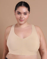 Bonded Gym Bra with Crisscross Back | Non-Padded | Breathable Cotton (Tw-SB-995)(Skin) (MR)