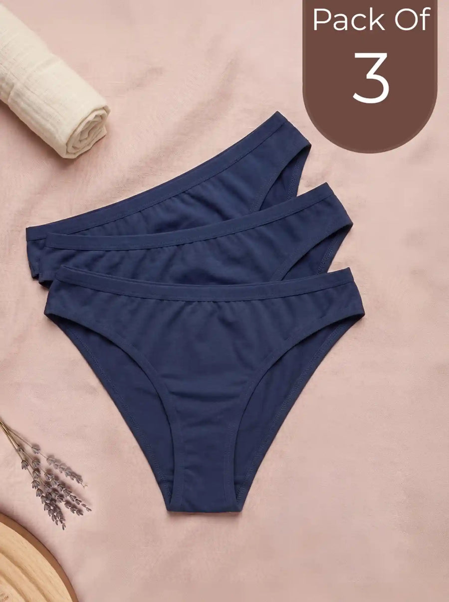 Cotton Medium Coverage Bikini Cut Panty with Soft Waistband (TW-71)(Navy Blue)