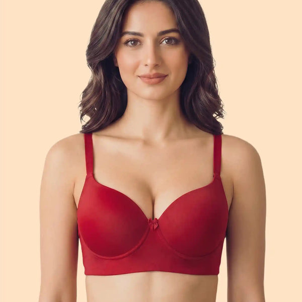 Cotton Non-wired Push-Up Bonded Bra (Level-3 Padding) with 3/4th Coverage (SB-93510) (Red)