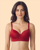 Cotton Non-wired Push-Up Bonded Bra (Level-3 Padding) with 3/4th Coverage (SB-93510) (Red)