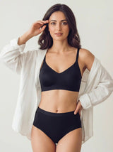 Cotton Full Coverage Non-Padded Bonded Bra & Mid Rise Flexifit Hipster Panty Lingerie Set (TW-SB-935&63)(Black)