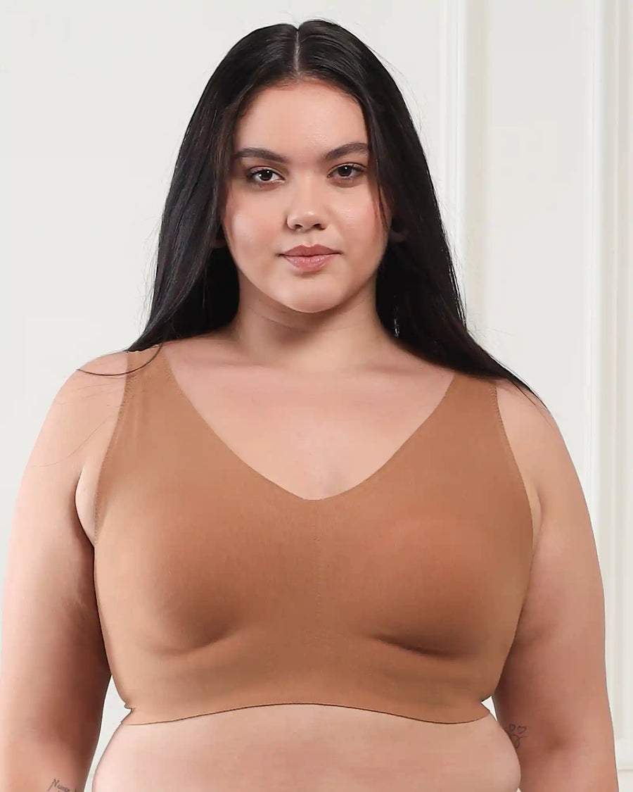 Cotton Non-Padded Plus-Size Bonded Bra with Hidden Concealer (SB-915-Fawn) (MR)