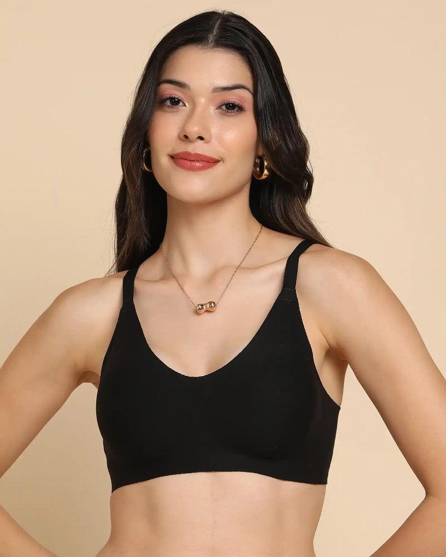 Tweens Bonded Breathable Cotton Padded Full-Coverage Bra (SB-938-Black)