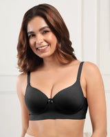 Cotton Non-wired Push-Up Bonded Bra (Level-3 Padding) with 3/4th Coverage (SB-93510) (Black) (GB)