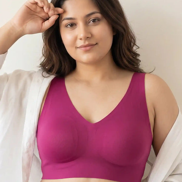 Cotton Non-Padded Plus-Size Bonded Bra with Hidden Concealer (SB-915-Wine)