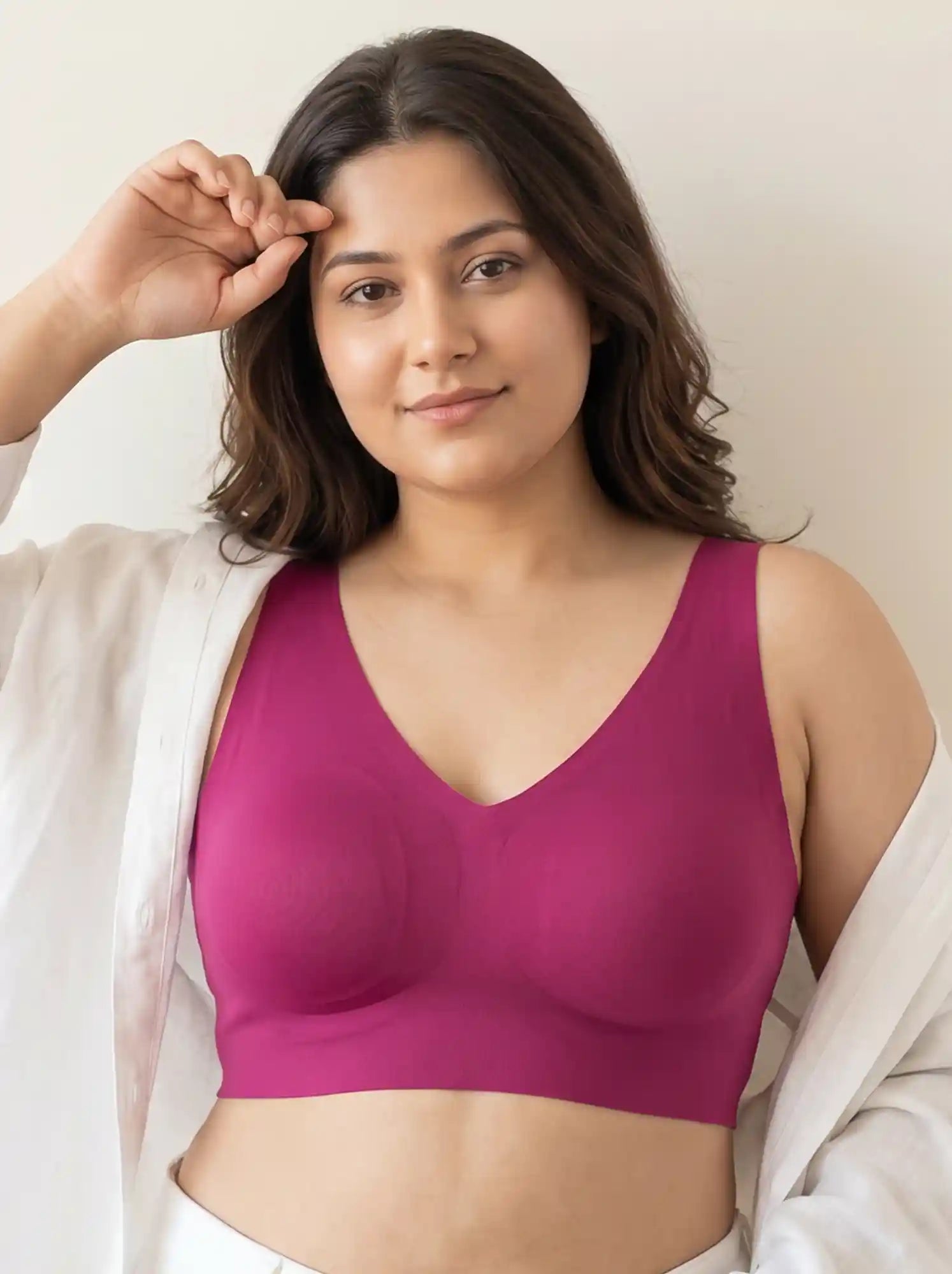 Cotton Non-Padded Plus-Size Bonded Bra with Hidden Concealer (SB-915-Wine)
