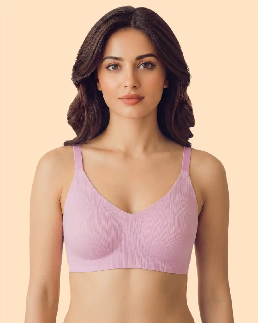 Ribbed Polyamide Padded Bonded Bra  (SB-998)(Pink)