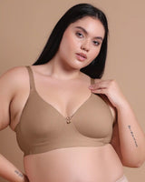 Cotton Padded Plus-Size T-Shirt Bonded Bra | Seamless Look, 360° Support & All-Day Comfort (TW-SB-9082) (Fawn) (MR)