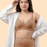 Cotton Padded Bonded Everyday Plus-Size T-Shirt Bonded Bra & Mid Rise Flexifit Hipster Panty Lingerie Set (TW-SB-9082-SET) (Fawn)