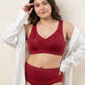 Cotton Plus Size Padded Bonded Bra | Full Coverage & Mid Rise Flexifit Hipster Panty Lingerie Set (TW-SB-918&63)(Red)