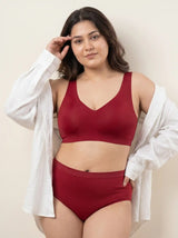 Cotton Plus Size Padded Bonded Bra | Full Coverage & Mid Rise Flexifit Hipster Panty Lingerie Set (TW-SB-918&63)(Red)