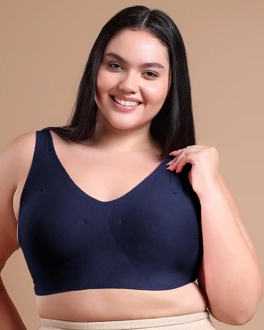 Tweens Bonded Breathable Cotton Plus-Size Padded Full-Coverage Bra (SB-918-Navy) (MR)