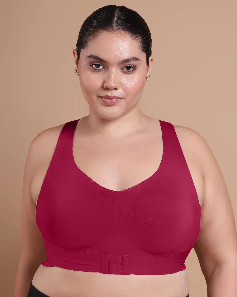 Bonded Gym Bra with Crisscross Back | Non-Padded | Breathable Cotton (TW-SB-995)(Wine) (MR)