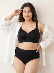 Cotton Padded M-Frame Minimiser Bonded Bra & Mid Rise Flexifit Hipster Panty Lingerie Set (TW-SB-9203&63) (Black)