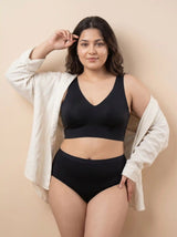 Cotton Plus Size Non-Padded Bonded Bra | Full Coverage & Mid Rise Flexifit Hipster Panty Lingerie Set (TW-SB-915&63)(Black)