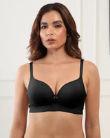 Cotton Non-wired Maximiser Push-Up Bonded Bra (Level-2 Padding) with 3/4th Coverage (SB-97015) (Black) (GB)