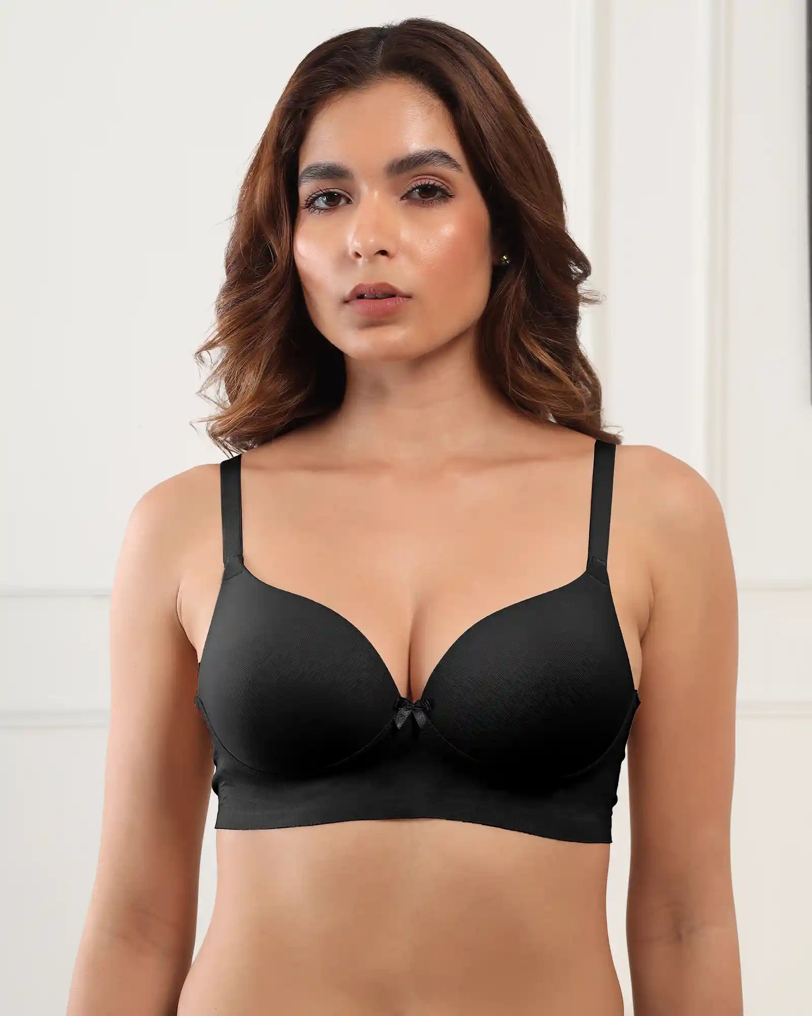Cotton Non-wired Maximiser Push-Up Bonded Bra (Level-2 Padding) with 3/4th Coverage (SB-97015) (Black) (GB)