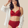 Cotton Push-Up Bonded Bra (Level-2 Padding) 3/4th Coverage & Mid Rise Flexifit Hipster Panty Lingerie Set  (TW-SB-97015&63)(Red)