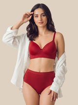 Cotton Push-Up Bonded Bra (Level-2 Padding) 3/4th Coverage & Mid Rise Flexifit Hipster Panty Lingerie Set  (TW-SB-97015&63)(Red)