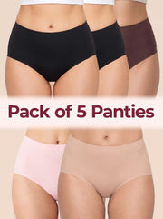 Polyamide Full Coverage High Waist Seamless Hipster Panty with Ultra Soft Inner Elastic Waistband  (TW-3001) (2PC Black +Coffee+Rose+Skin)