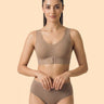 Cotton Padded Bonded Gym Bra | Crisscross Back | Mid Rise Flexifit Hipster Panty Lingerie Set (TW-SB-997+63)(Fawn)