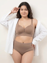 Cotton Padded M-Frame Minimiser Bonded Bra & Mid Rise Flexifit Hipster Panty Lingerie Set (TW-SB-9203&63) (Fawn)