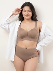 Cotton Padded M-Frame Minimiser Bonded Bra & Mid Rise Flexifit Hipster Panty Lingerie Set (TW-SB-9203&63) (Fawn)