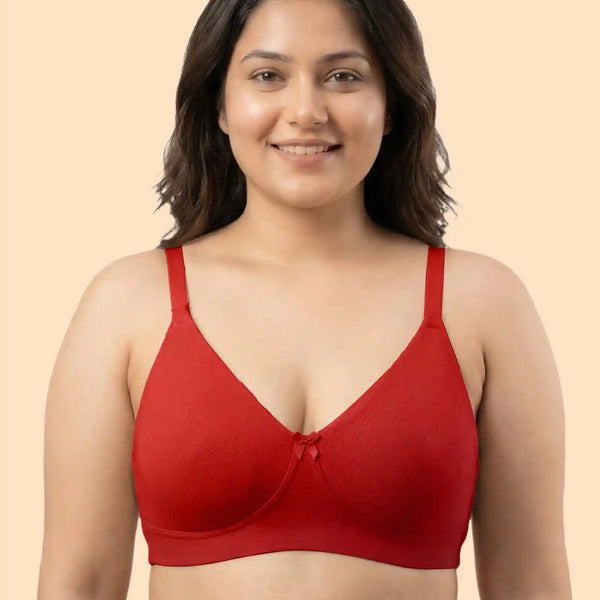 Cotton Non-Padded Full Coverage Everyday Bonded Bra (TW-IS-9401) (Red)