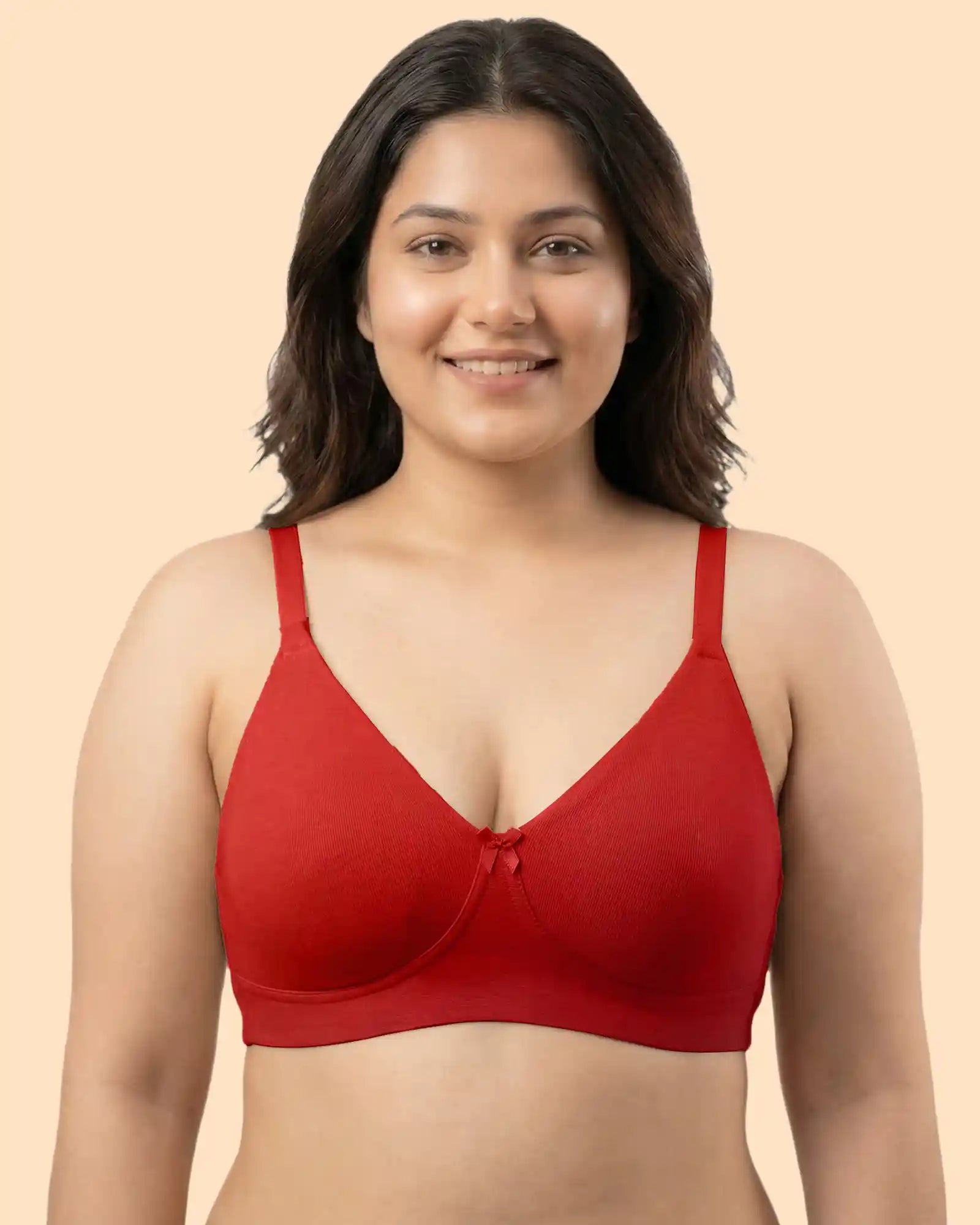 Cotton Non-Padded Full Coverage Everyday Bonded Bra (TW-IS-9401) (Red)